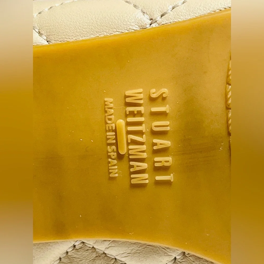 STUART WEITZMAN AUTH $299 Women's Beige Napa Leather Quiltable Flat Shoes Sz 7.5 - Picture 14 of 14